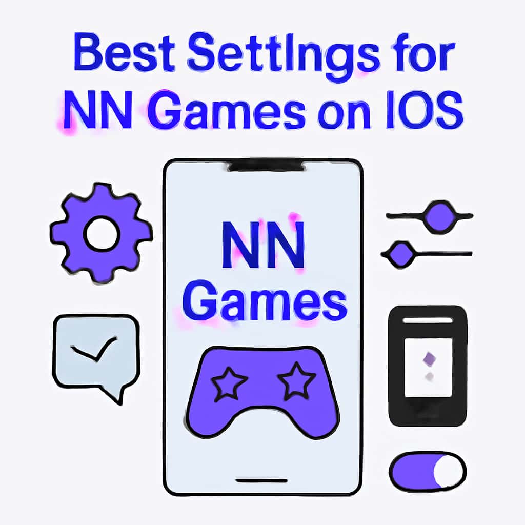 An educational diagram detailing settings for NN Games on iOS.