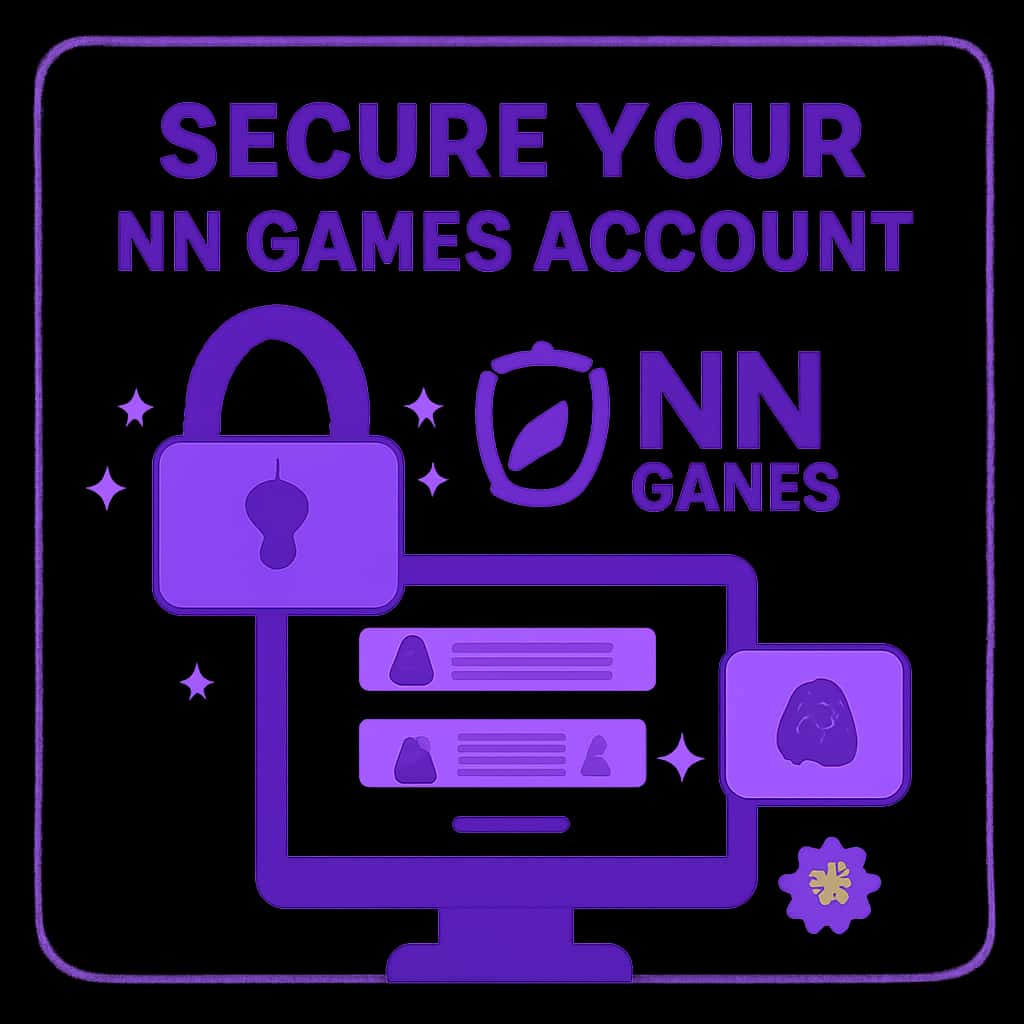 An educational diagram highlighting steps to secure an NN Games account.